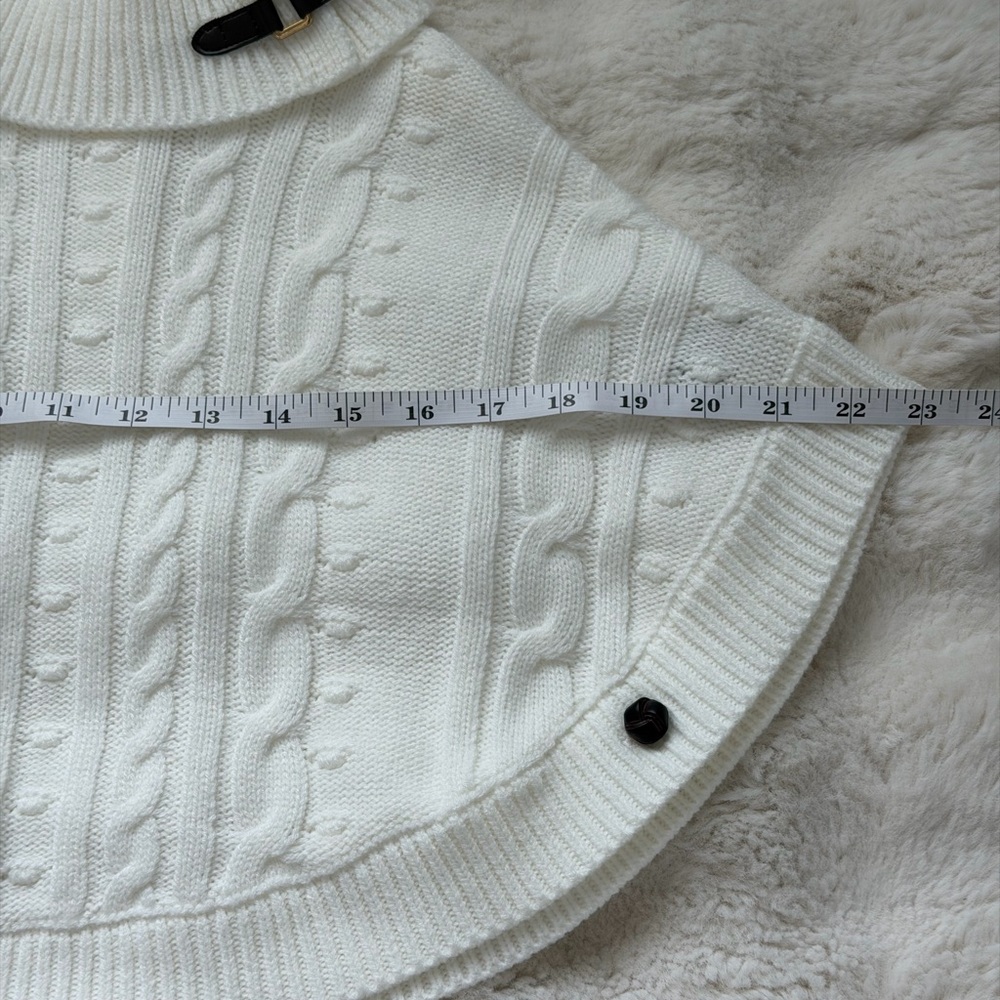 Janie and Jack Ivory Cable-Knit Turtleneck Poncho Cape with Button Accents - Picture 16 of 16